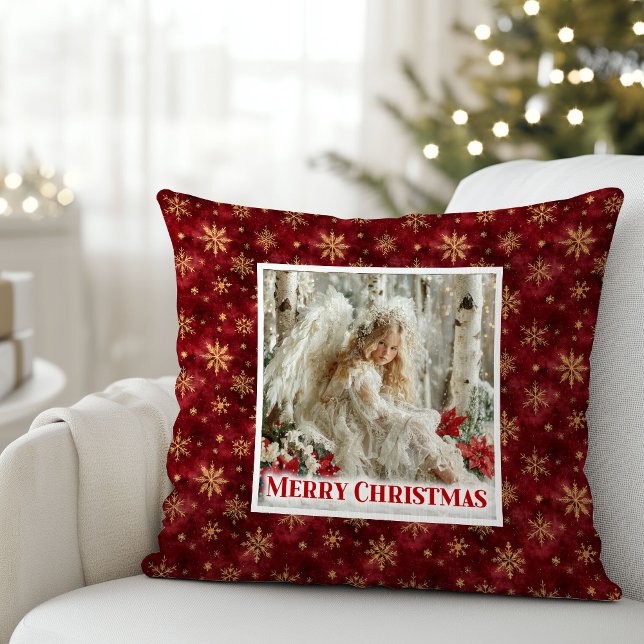 Calm Red and Gold Vintage Angel Christmas Pillow (Calm Red and Gold Vintage Angel Christmas Pillow)