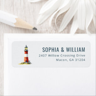 Calm Red White Minimalist Lighthouse Label
