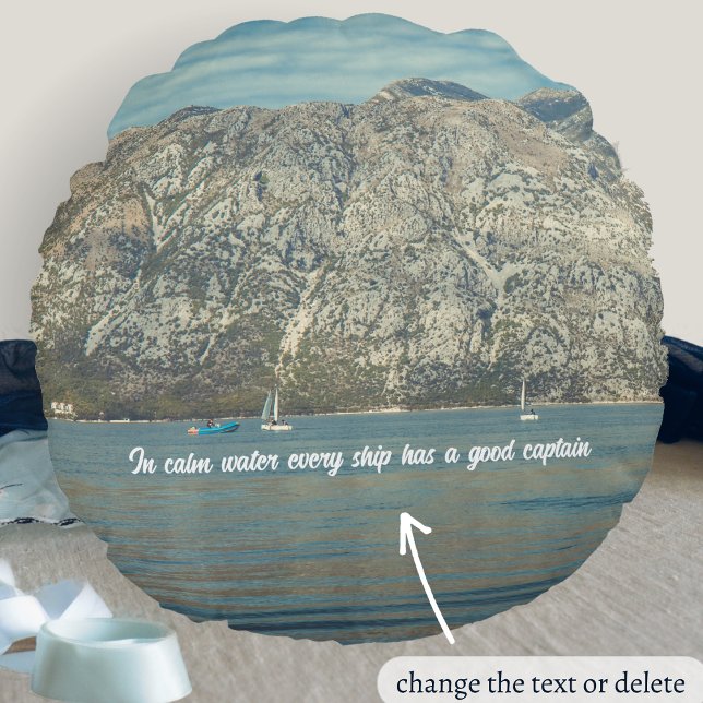 Calm Sea and Beautiful Mountains Round Pillow (Creator Uploaded)