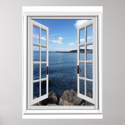 Calm Sea View Trompe loeil Fake Window Poster