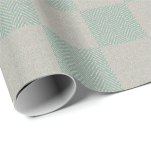 Calm Seafoam Green Gray Plaid Pattern Wrapping Paper