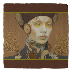 Calm serious gaze Ceramic Tile Trivet
