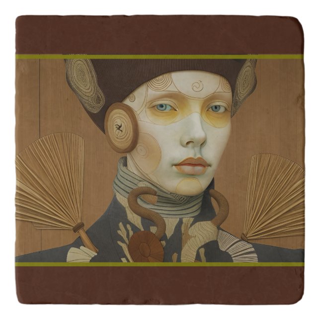 Calm serious gaze Ceramic Tile Trivet (Front)