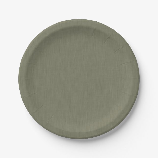 Calm & simple olive green textured background  paper plates (Front)
