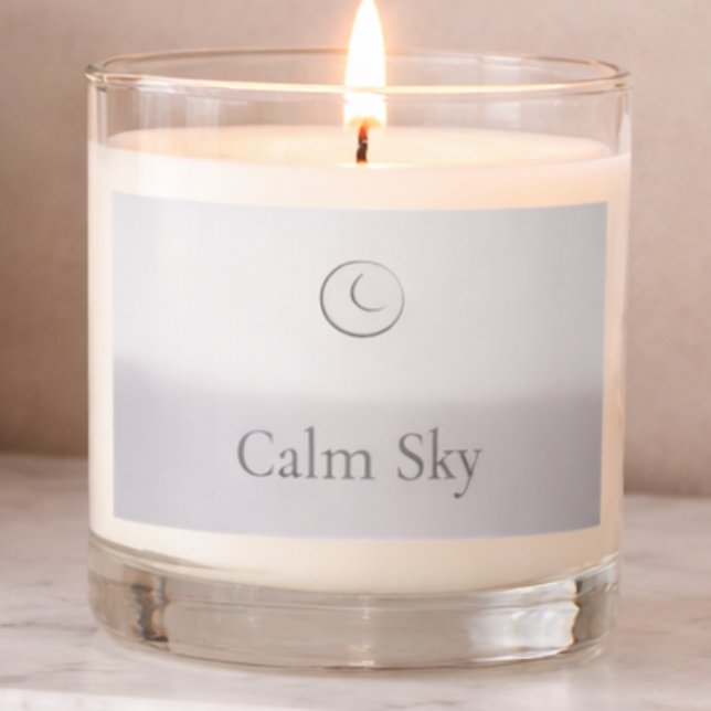 Calm Sky Gradient Scented Jar Candle (A soft gray to cream sky gradient with a subtle moon detail for calm, neutral spaces)