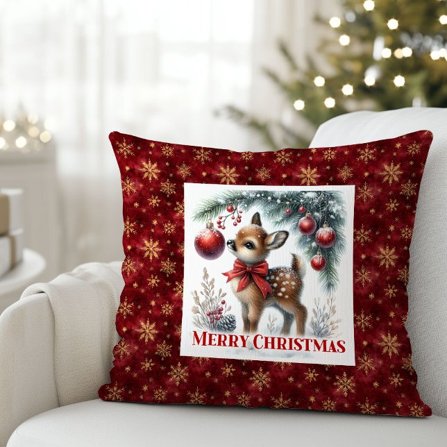 Calm Snowy Fawn Christmas Forest Gift Christmas  Throw Pillow (Whimsical Baby Fawn Cozy Winter Kids Room Decor Christmas Pillow

)