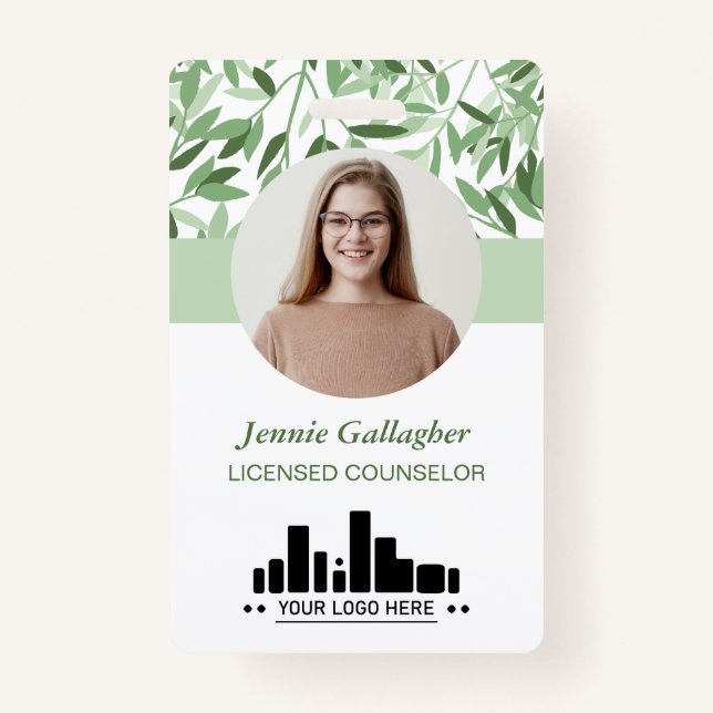 Calm Soft Green Greenery Round ID Photo Logo Badge (Front)