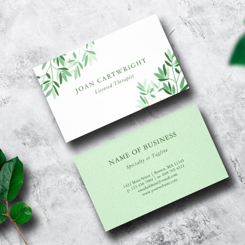 Calm Soft Greenery Leaves _ Therapist Business Card