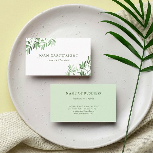 Calm Soft Greenery Leaves _ Therapist Business Card