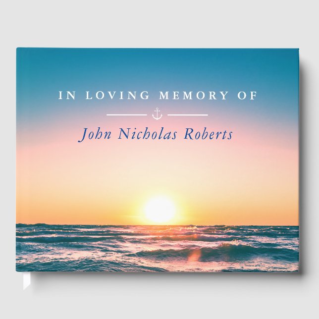 Calm Sunset Anchor Nautical Memorial Service Guest Book (Front)