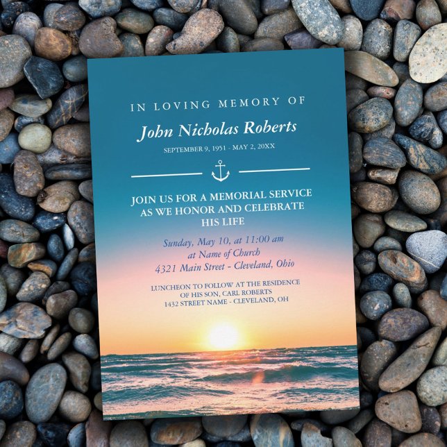 Calm Sunset Anchor Nautical Memorial Service  Invi Invitation (Creator Uploaded)