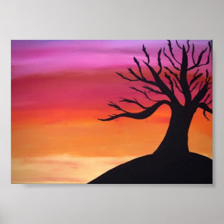 Calm Sunset Painting w/ Tree Poster