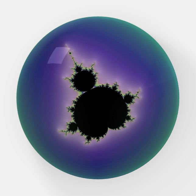 Calm Teal and Violet Mandlebrot Bubble Fractal Art Paperweight (Front)