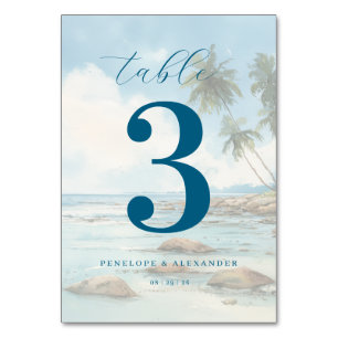 Calm Teal Beach Scene Table Number