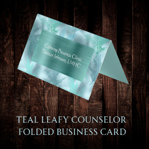 Calm Teal Leafy Psychotherapist Counselor Folded Business Card
