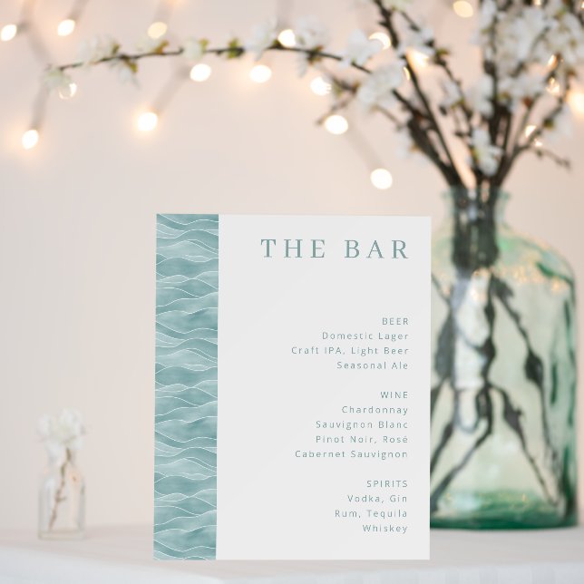 Calm Teal Minimalist Bar Menu Foam Board (In Situ (Wedding))