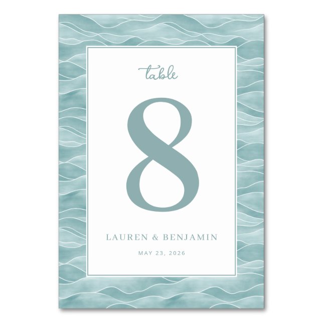 Calm Teal Wave Number 8 Table Number (Front)