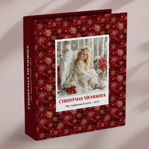 Calm Victorian Angel Red Floral Holiday memory  3 Ring Binder