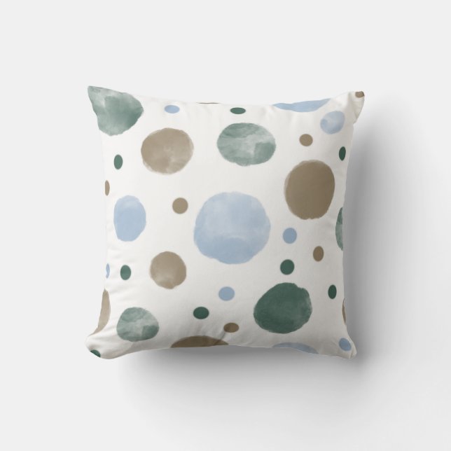 Calm Watercolor Dots Green, Blue, Brown  Throw Pillow (Front)