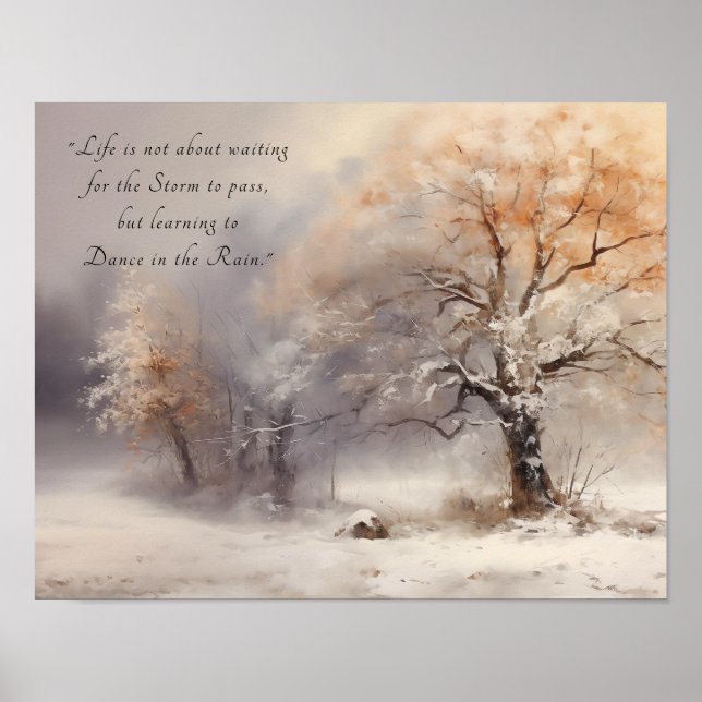 Calm Watercolor Landscape and Inspirational Quote Poster (Front)