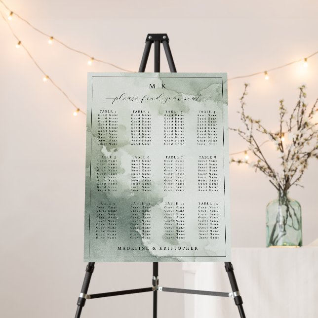 Calm Watercolor Seating Chart Foam Board (In Situ (Stand))