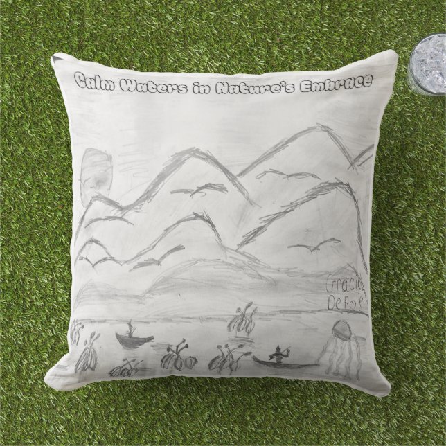 'Calm Waters in  Nature's Embrace' Throw Pillow (Grass)