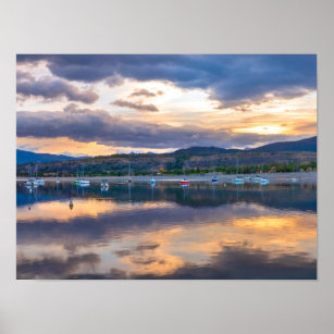 Calm Waters // Lake and Boats at Sunset Poster
