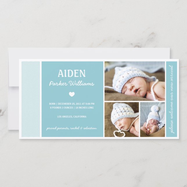 CALM WAVES | BABY BOY BIRTH ANNOUNCEMENT (Front)