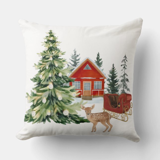 Calm winter home decor inspired by quiet woodland  throw pillow (Front)
