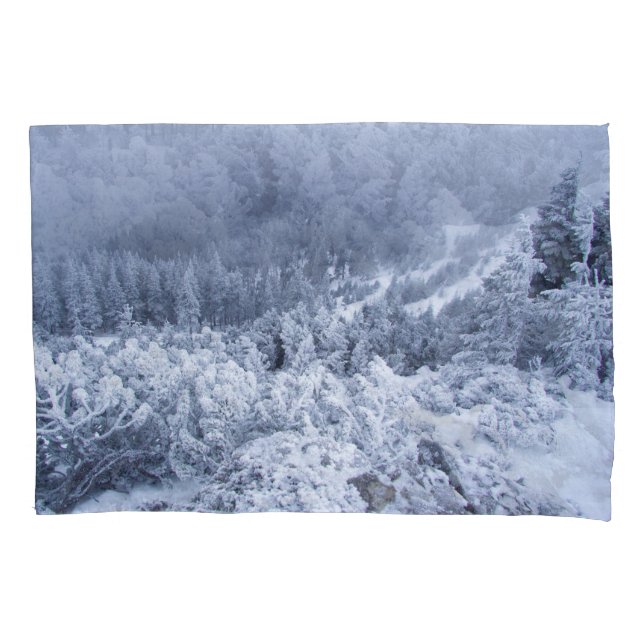 Calm Winter Mountains: Foggy Serenity. Pillow Case (Front)