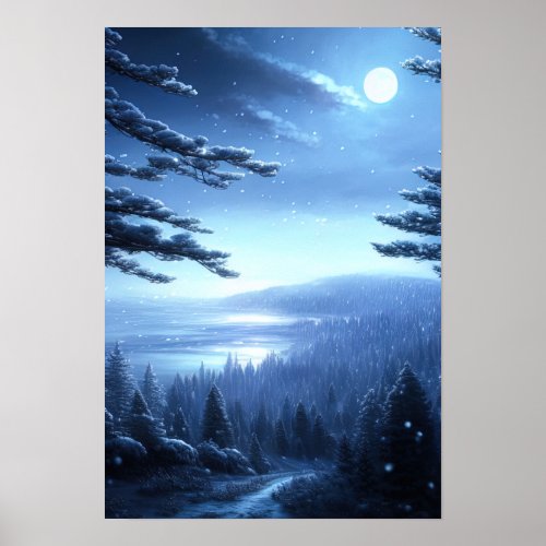 Calm Winter Night in the Forest Poster