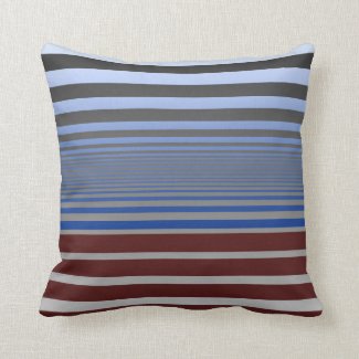 Calming Blue and Burgundy Gradient Stripes Throw Pillow