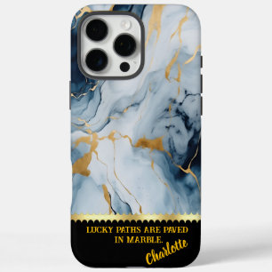 Calming blue and gold marble veins iPhone 16 pro max case