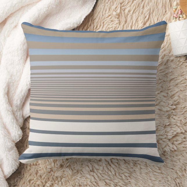 Calming Blue and Tan Gradient Stripes Throw Pillow (Blanket)