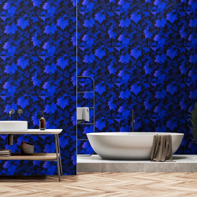 Calming Blue Autumn Leaves Wallpaper (Bathroom)