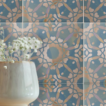 Calming Blue Beige White Distressed Geometric