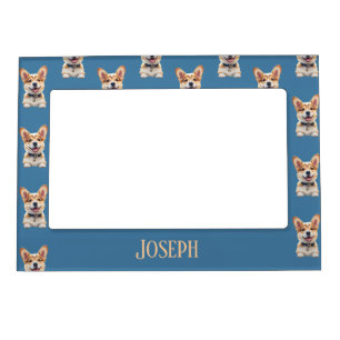 Calming Blue Corgi Baby Blanket Customizable Name Magnetic Frame