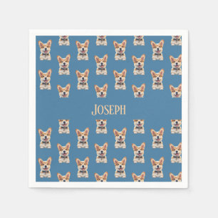 Calming Blue Corgi Baby Shower Customizable Name  Napkins