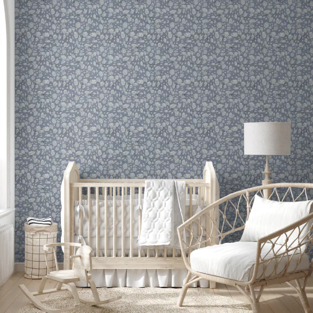 Calming Blue Floral Waters Baby Nursery Wallpaper | Zazzle