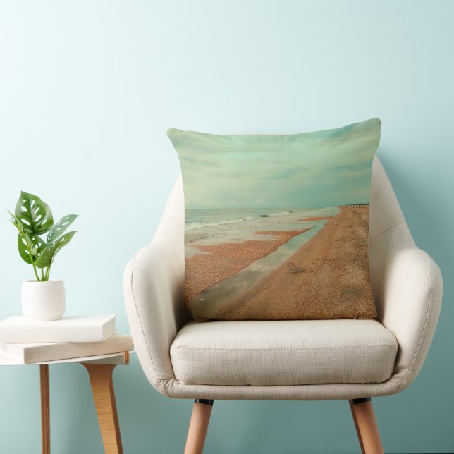 Calming Blue Minimalist Ocean Beach Tide Throw Pillow (Chair)