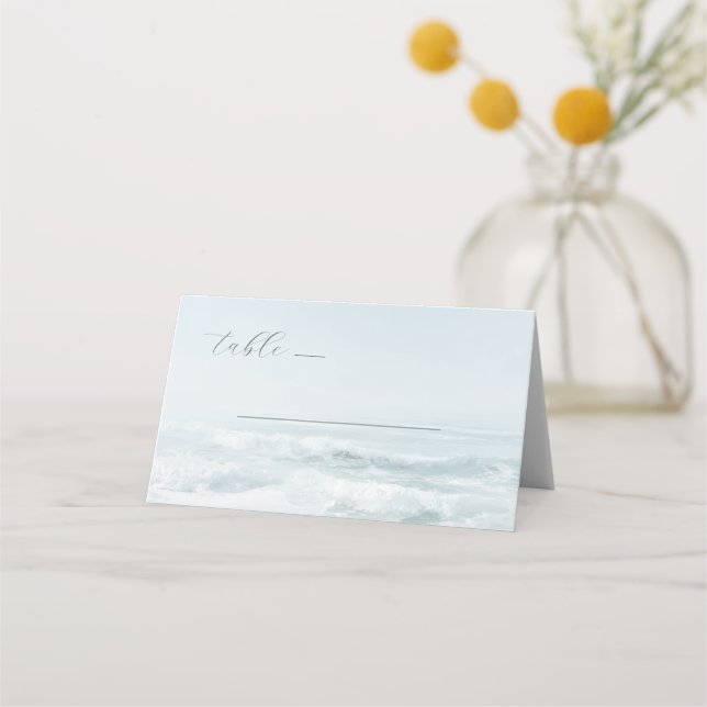 Calming Blue Minimalist Photo Place Card (Front)