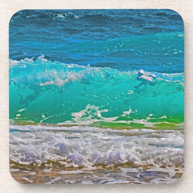 Calming Blue Ocean Waves Beach Art Beverage Coaster (Front)