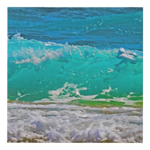 Calming Blue Ocean Waves Beach Art Faux Canvas Print