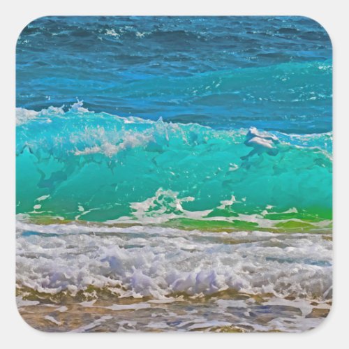 Calming Blue Ocean Waves Beach Art Faux Square Sticker