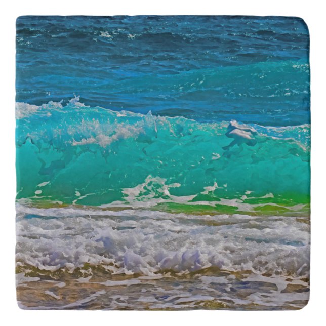 Calming Blue Ocean Waves Beach Art Trivet (Front)