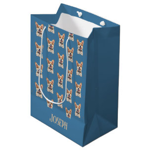 Calming Blue Tan Corgi Baby Customizable Name  Medium Gift Bag