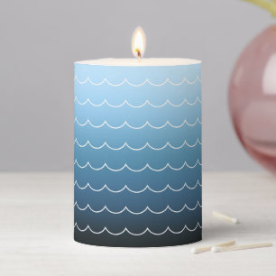 Calming Blue Wave Pattern Gradient Pillar Candle