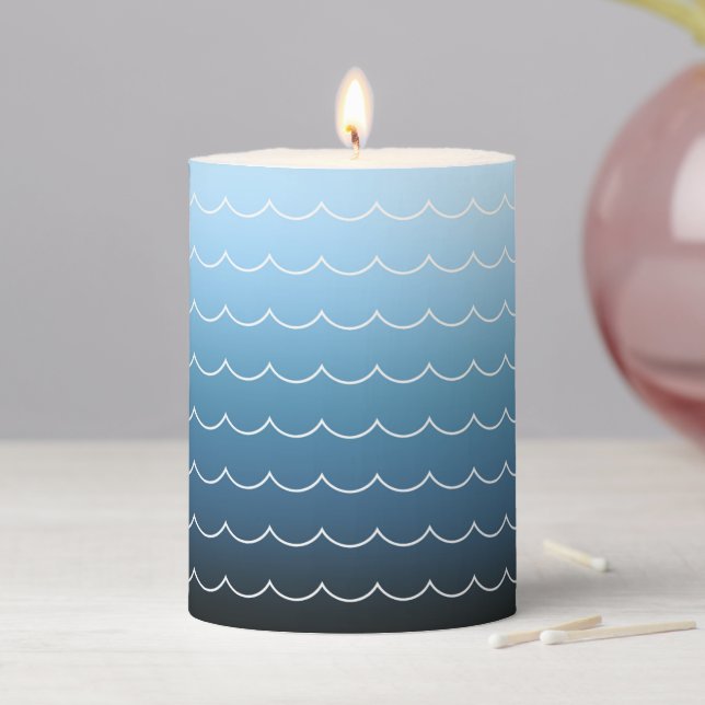 Calming Blue Wave Pattern Gradient Pillar Candle (In Situ)