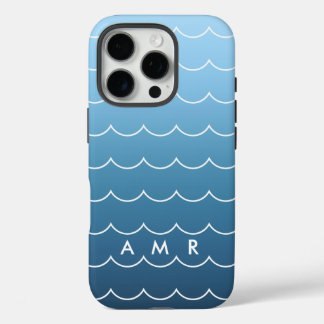 Calming Blue Wave Pattern with Monogram iPhone 16 Pro Case