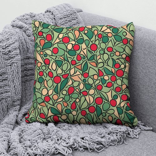 Calming Harmony Berries and Leaves Throw Pillow